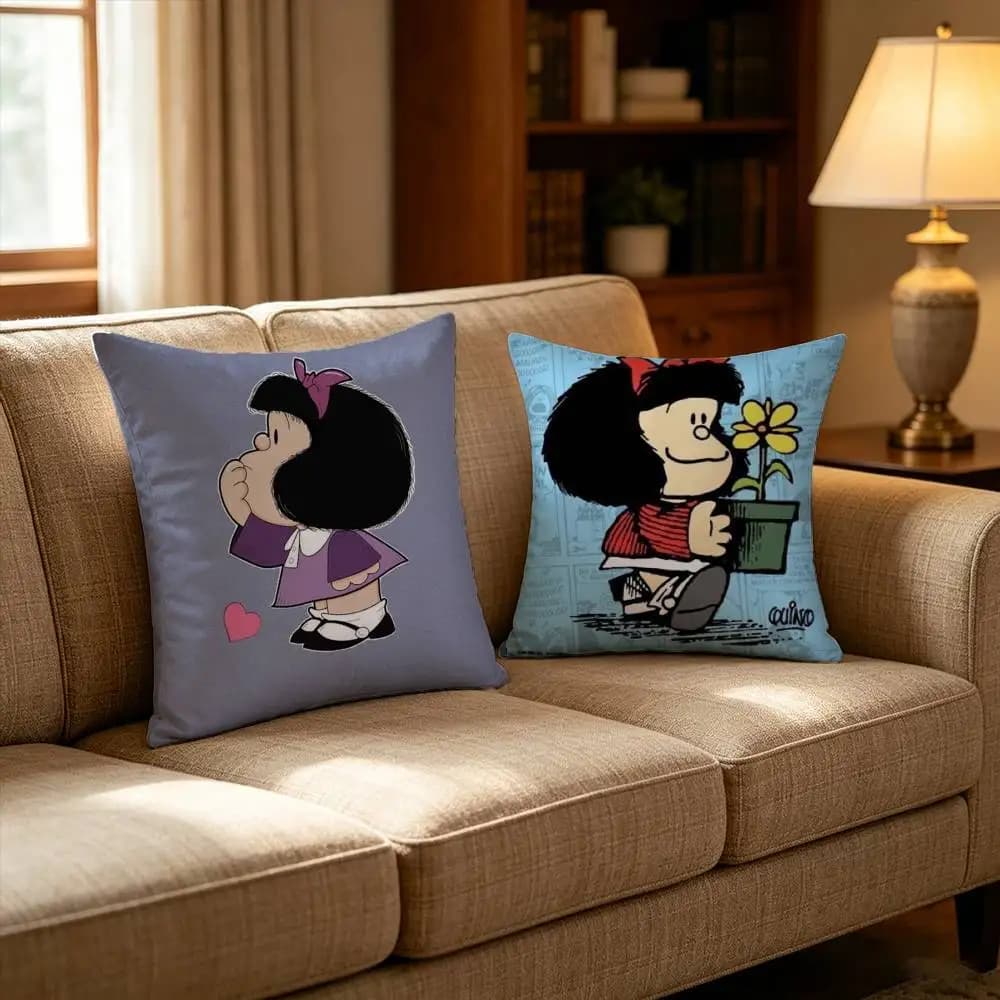 Federa per cuscino con motivo Mafalda, stampata, per divano del soggiorno