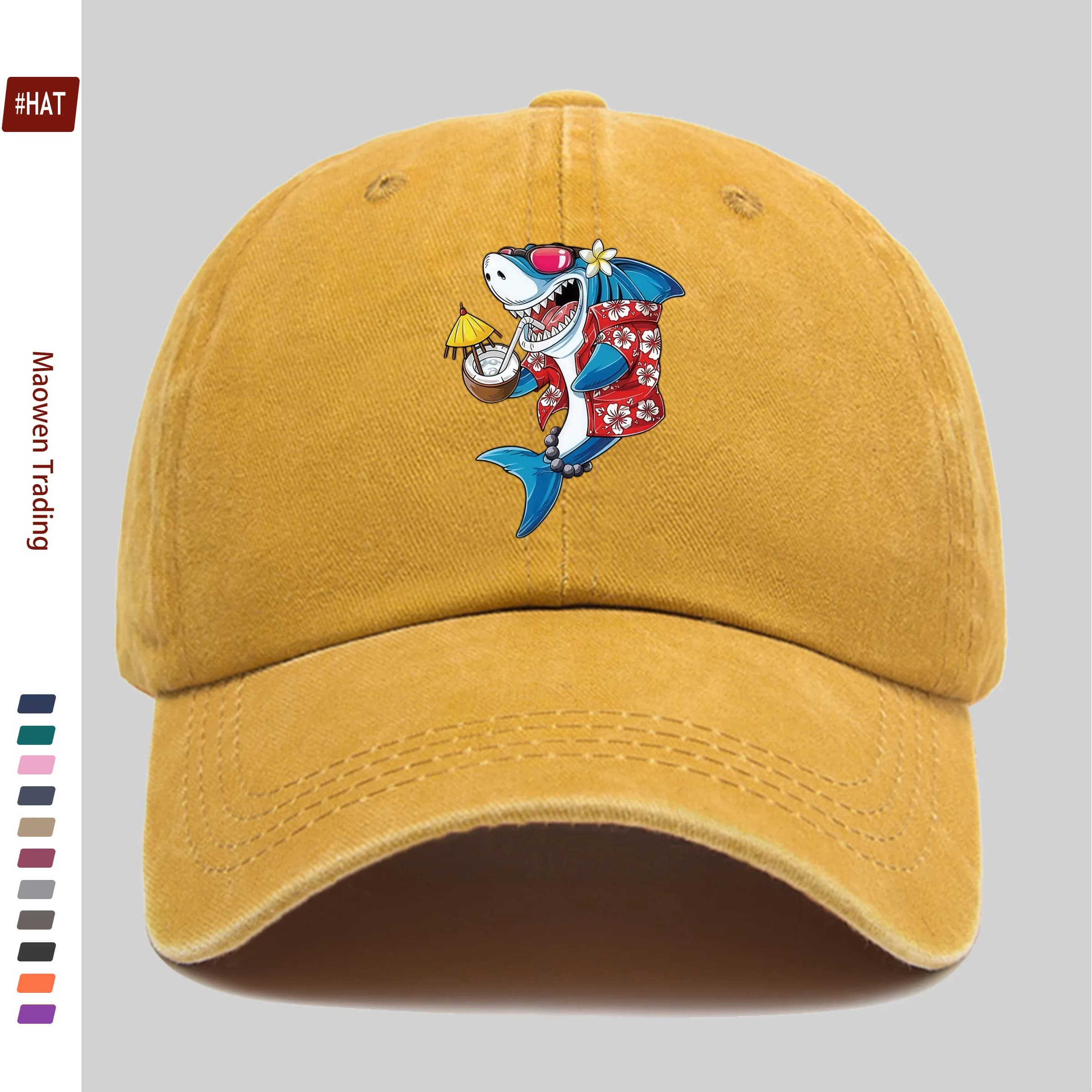1pc 1pcs Shark Print Baseball Cap for Men & Women, Adjustable Trucker Hat with Shark Design, Lightweight Washed Vintage Suitable