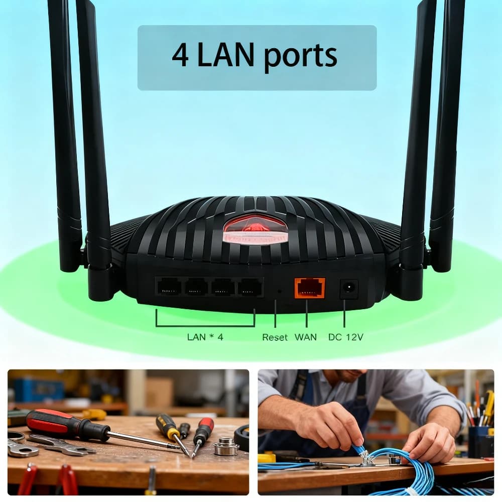 Router WiFi 1200M con antenna esterna, scheda di rete dual band 2.4 e 5GHz, porta Gigabit e ripetitore/booster di segnale wireless per la casa