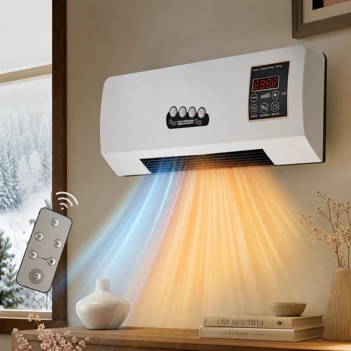 Wall Mounted Air Conditioner/Thermo Fan Heater - Portable 2000W Cooling and Heating Unit with Remote Control for Home Office and Bedroom, Smart Timing Feature