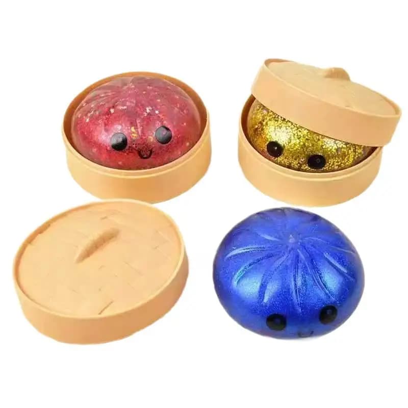 Realistic Jumbo Dumpling Squishy Toy Matching Steamer Soft Elastic TPR Dough Ball Sensory Stress Relief Toy Cute Party Present