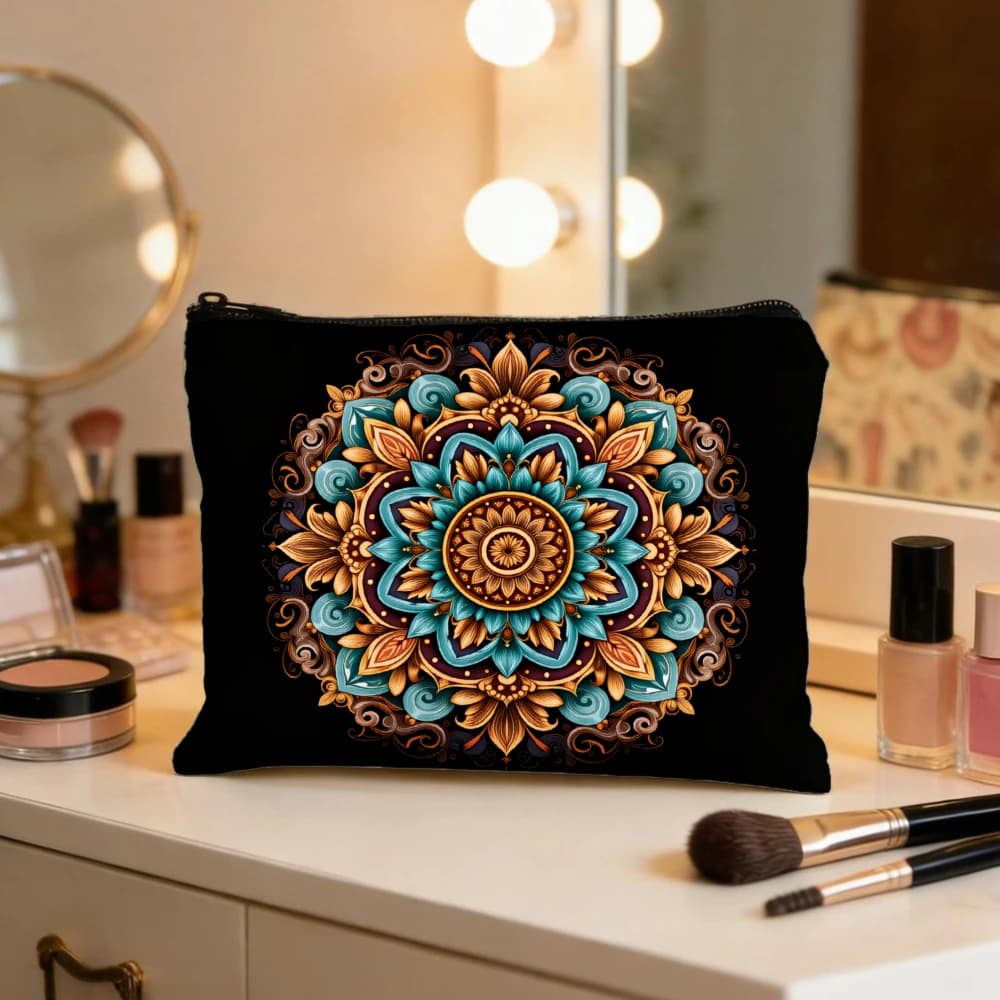 Borse per il trucco con motivo floreale Mandala per ragazze, pochette per cosmetici, borsa da toilette, astuccio per matite, custodia da viaggio