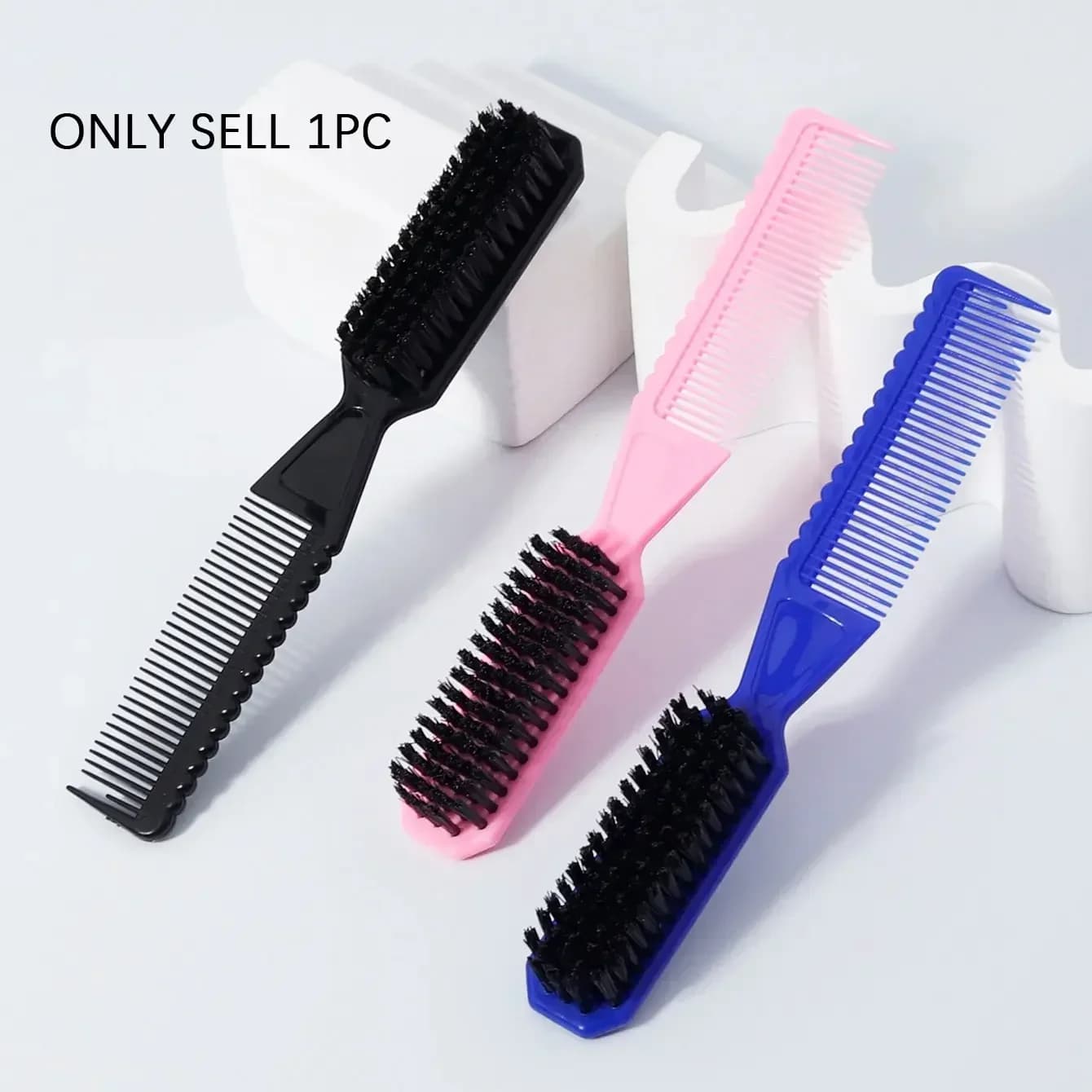 Spazzola a doppia punta per barba e capelli, spazzola per tagliare e pulire i capelli, spazzola per la cura dei capelli, spazzola per lo styling, setole in nylon nero.