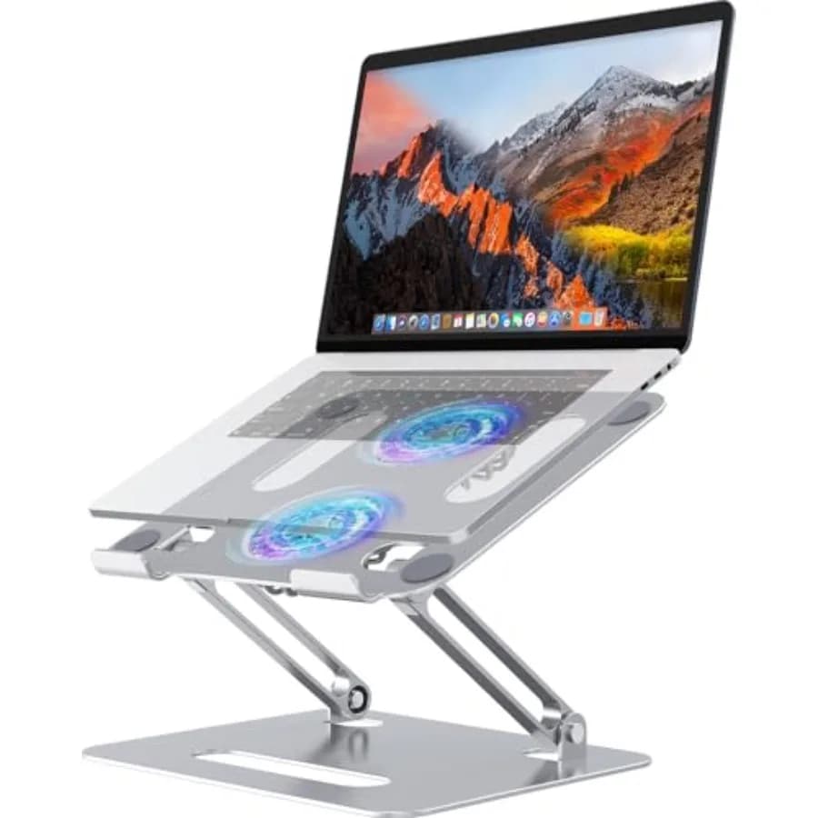 Supporto di Raffreddamento Regolabile per Laptop con 2 Ventole Silenziose, Illuminazione RGB, in Lega di Alluminio, Pieghevole, Design Ergonomico per MacBook, Lenovo, ASUS