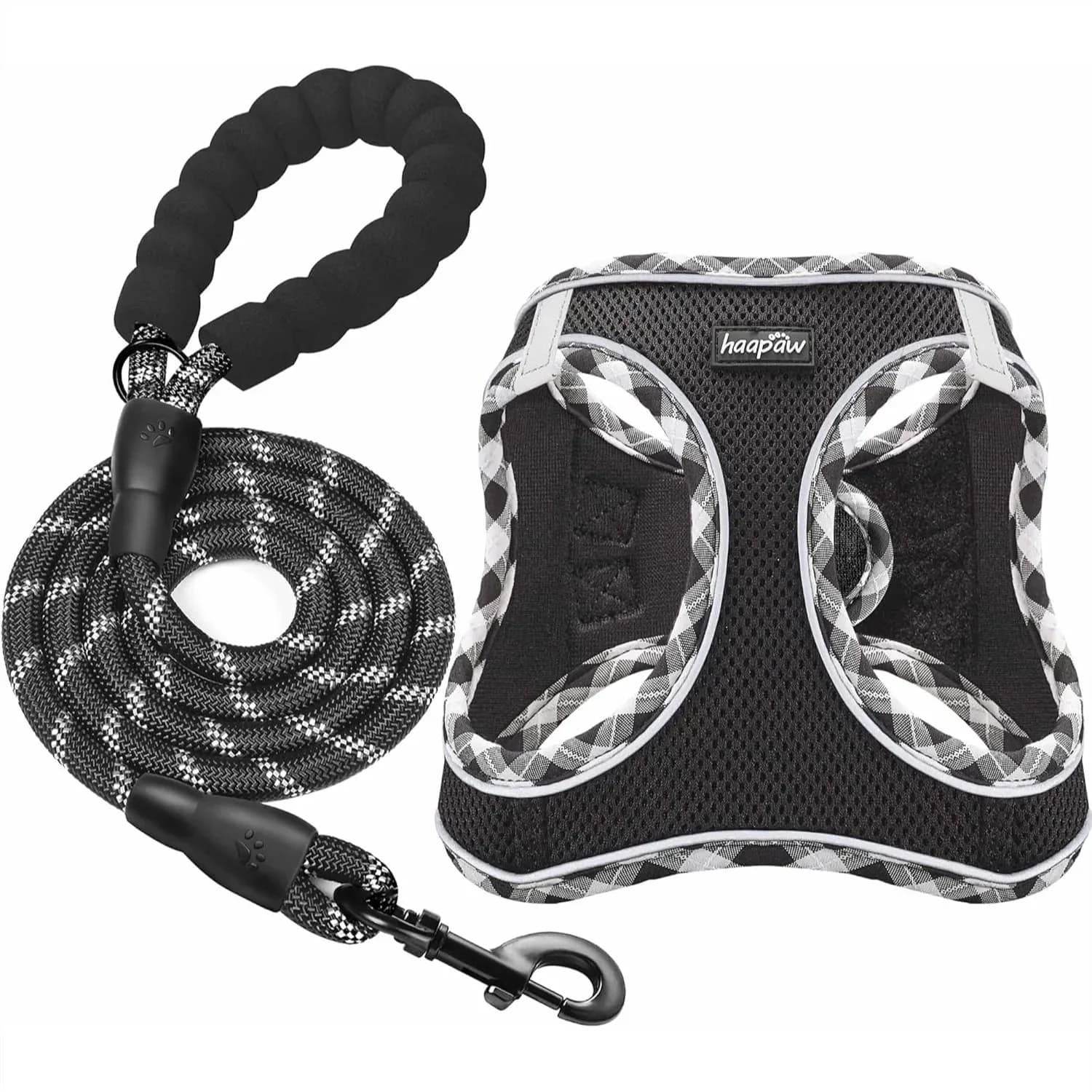 Set Pettorina e Guinzaglio per Cani, Pettorina Riflettente Regolabile Senza Strappi con Gilet Imbottito Rinforzato per Cani Extra-Small/Small