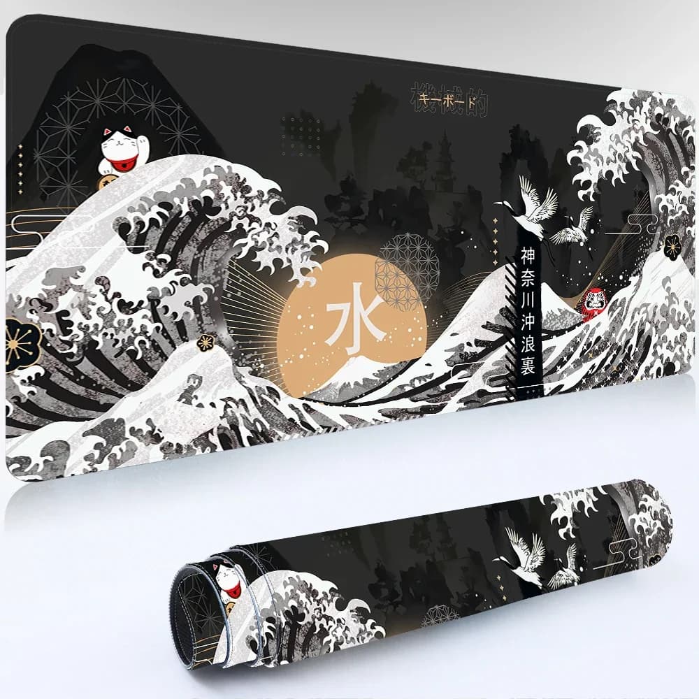 Giappone Kanagawa Tappetino da scrivania Tappetino per mouse da gioco nero Tastiera da gioco Accessori per ufficio per tappetino da scrivania Tappeto da ufficio per laptop Tappetino per mouse grande