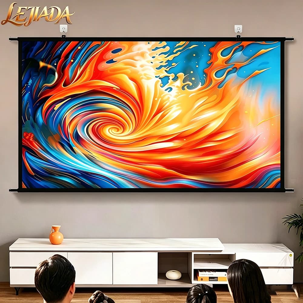 LEJIADA 120inch New 16:9 Anti-light Thick 4K HD Wall-mounted Projector Screen No-drill Installation 30° Viewing Effect Screen