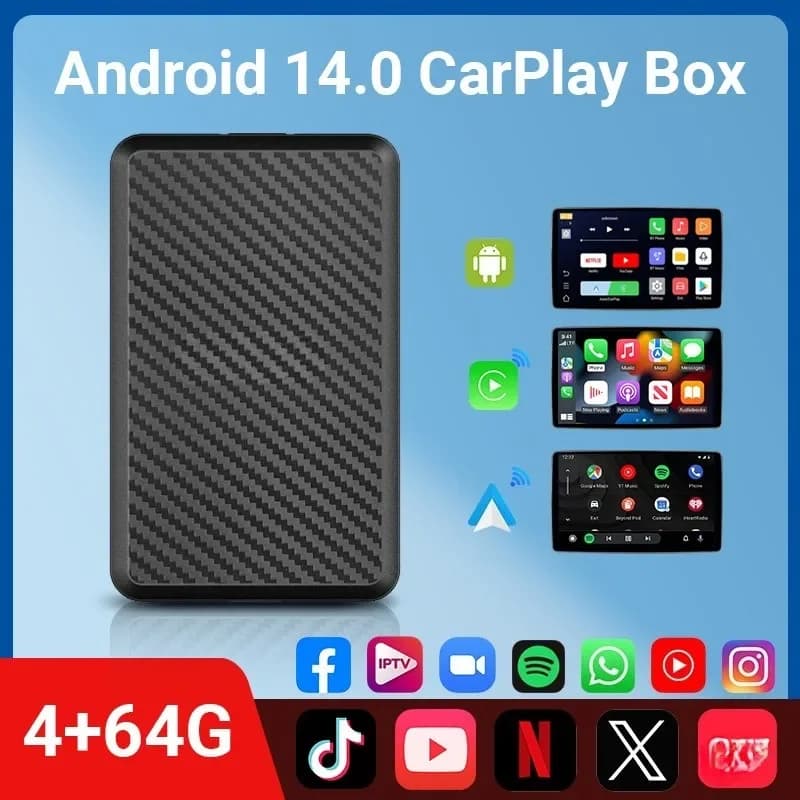 1PC Box Android 14 Type-C/USB 4+64GB per Carplay, Connessione Bluetooth da Cablata a Wireless, Android Auto, Navigazione Auto, Riproduzione Video