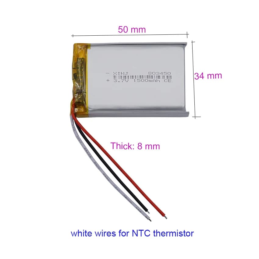 XINJ 3.7 V 5.55 Wh 1500 mAh 803450 Lipo for GPS Speaker Bluetooth Headphones with LED Light Dashcam Headphones