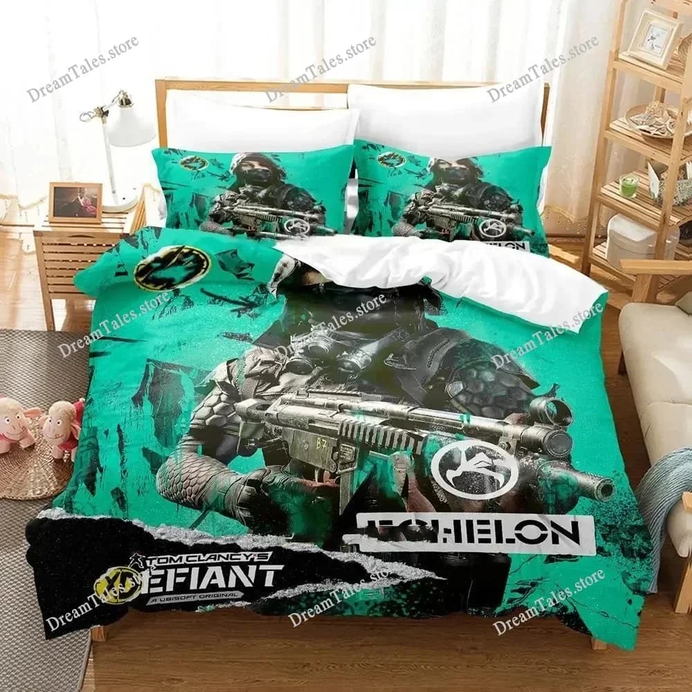 Set di Biancheria da Letto XDefiant, Singolo, Matrimoniale, Queen, King Size, Set per Camera da Letto Adulti e Bambini, Set Copripiumino con Stampa 3D, Set Lenzuola a Tema Gaming