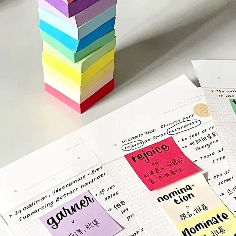 11pcs/Set Fluorescent Colored Sticky Notes Memo Notebook with Planner Top Cover School Office Supplies