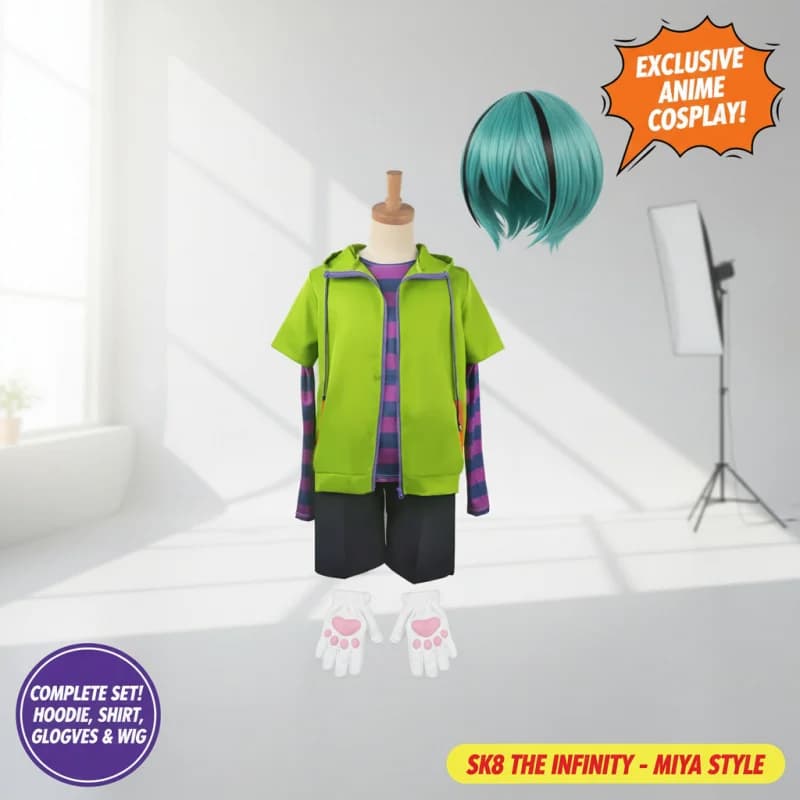 ☆ Costume Cosplay Anime SunlCos Chinen Miya SK8 The Infinity, Uniforme Sportiva con Felpa, Coda, Guanti e Parrucca per Feste di Halloween ☆