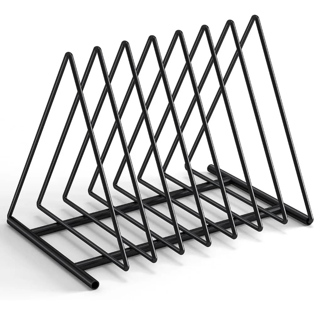 Triangle Desk File Organizer, 7 Slots Metal File Sorter Magazine Holder Document Rack,Desktop Bookshelf Organizer for Office Home School,Black