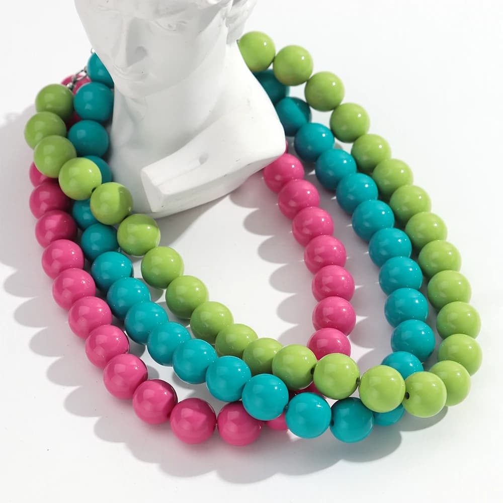 Collana a catena con perline grandi in acrilico colorato Boho Collane girocollo rotonde fatte a mano alla moda per regalo di gioielli da donna e uomo
