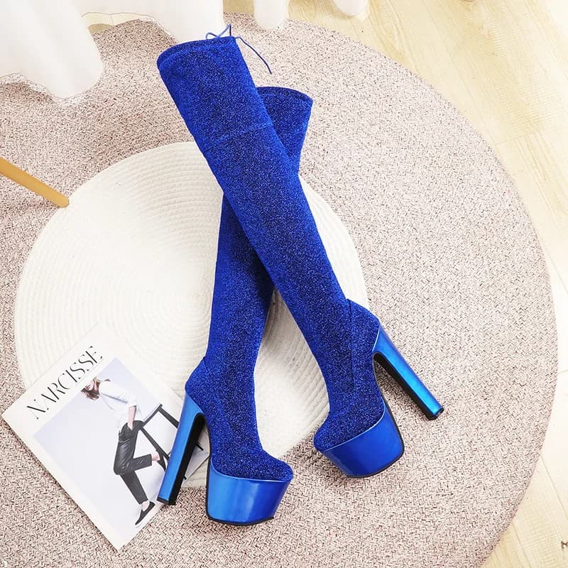 YMECHIC 2025 Stivali da stufa sexy sopra il ginocchio Stivali alti alla coscia da donna 17 cm Tacco alto Fetish Botas Nightclub Ballerino Stain Platform Shoes