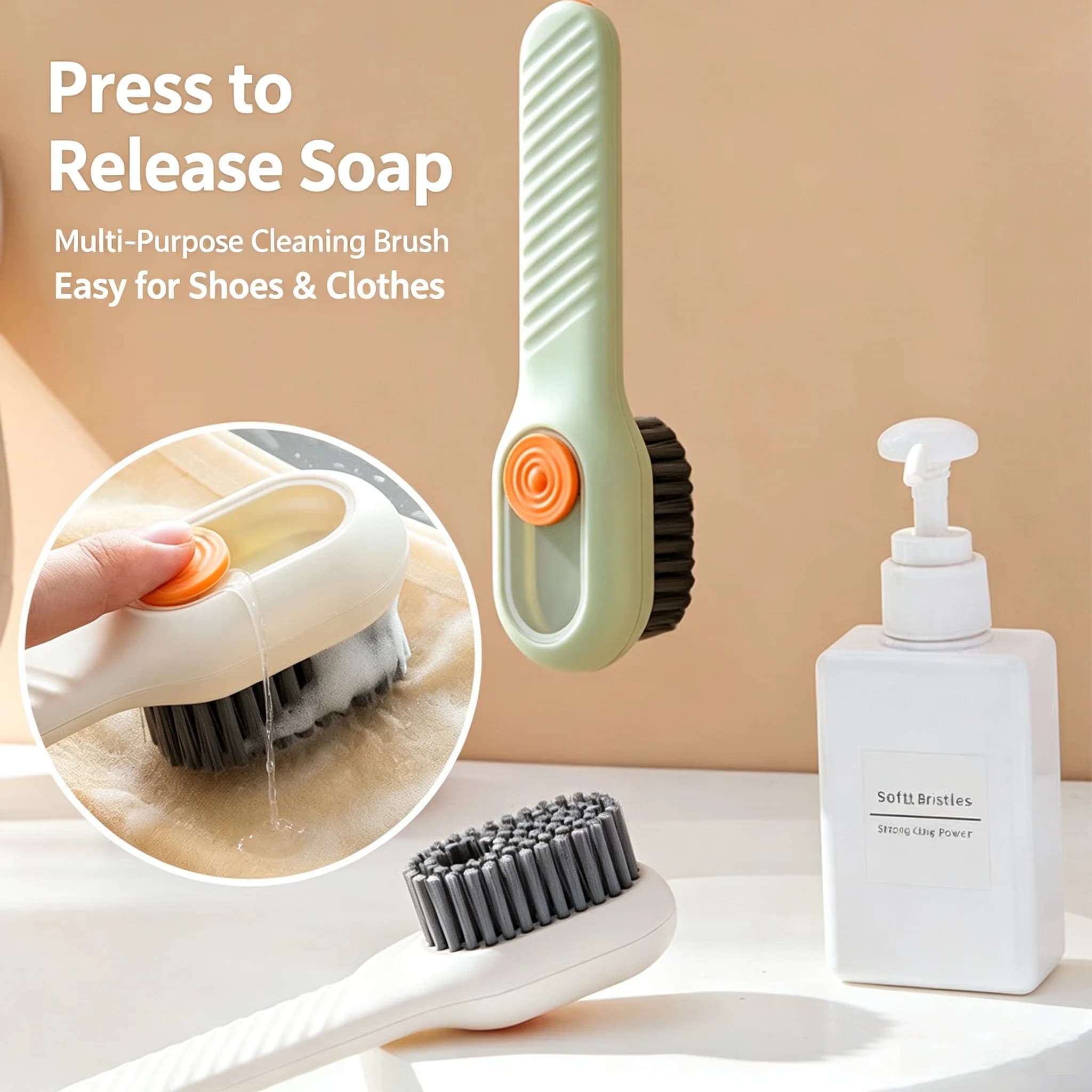 Refillable Shoe Cleaning Brush with Soap Dispenser Soft Bristles Laundry Scrub Brush for Sneakers Clothes Travel Home