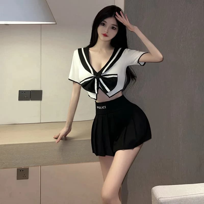 Japanese Style Soft Girl Uniform Set Women's Casual Sportswear School Uniforms Police Officer JK Student Outfit Ensemble