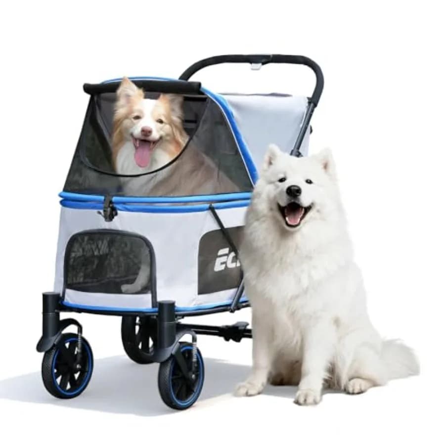 EchoSmile Dog Stroller for Large Dogs, 135lbs Weight Extra Large Pet Stroller, 4 Wheels Cats Dogs Carrier with Brakes, Breathab