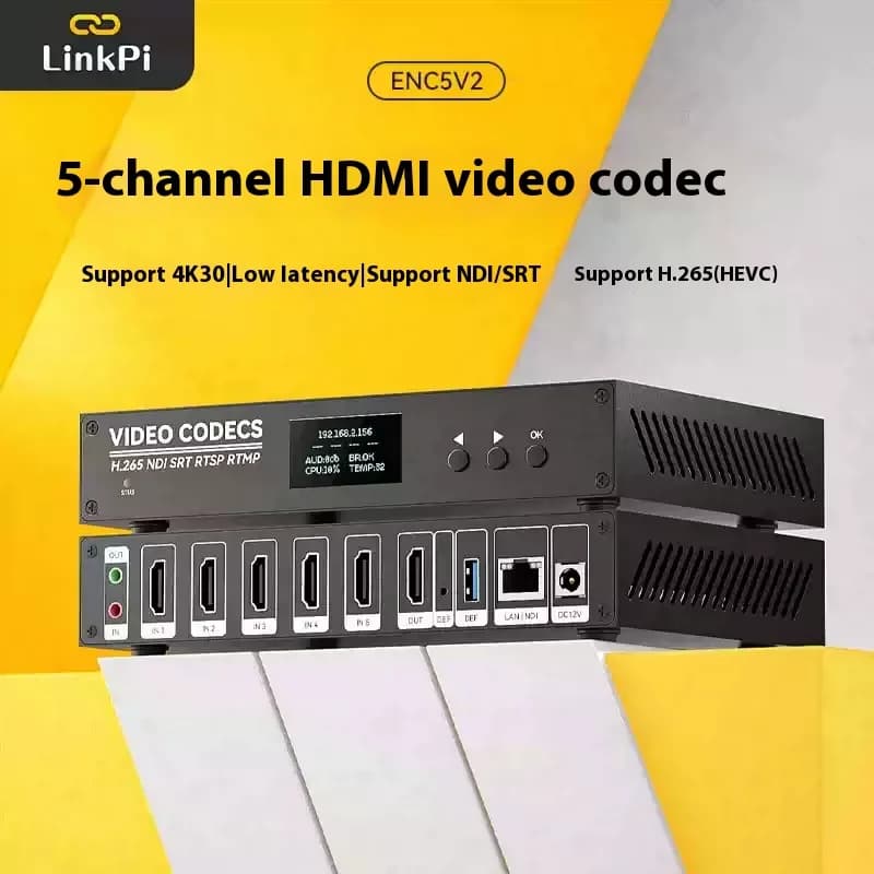 Link Pi ENC5-V2 5 Door HDMI Encoder Decoder 4K 1080P NDI HX SRT RTMP RTSP Live Streaming IPTV IPCam 4GB DRR4 Support vMix,OBS
