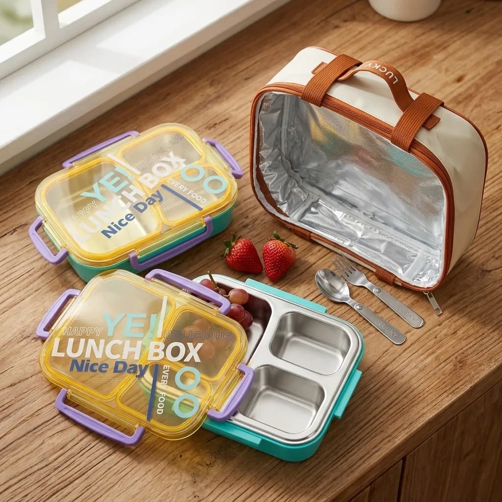 Microwave 304 Stainless Steel Bento Box 2/3 Compartment Lunch Box Portable Leakproof Food Storage Container Kids Students School