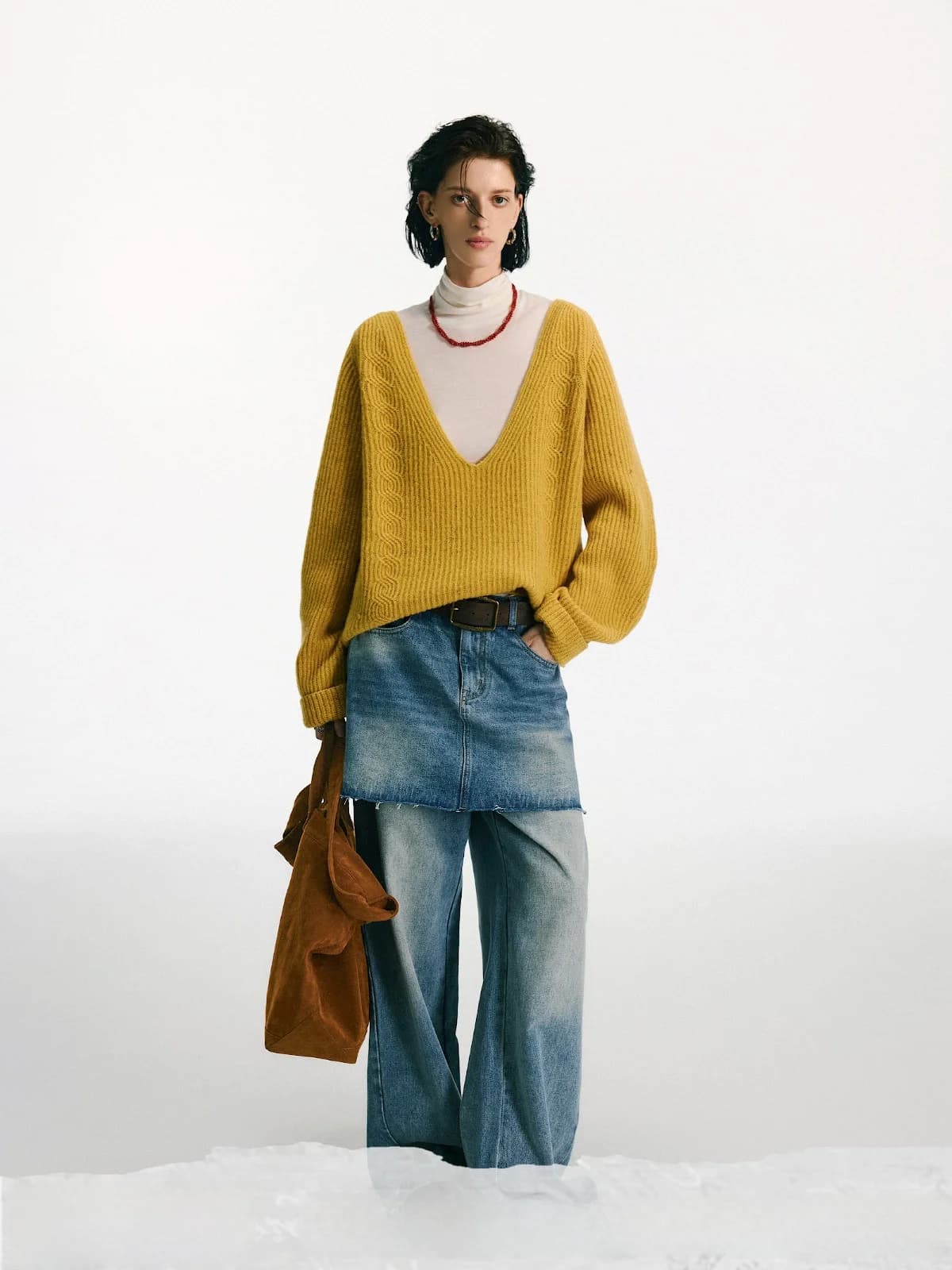 Maglione in Lana Pura TearOcean con Scollo a V, Lavorazione a Maglia Grossa, Giallo, per Donna, Stile Casual e Confortevole, Collezione Primavera