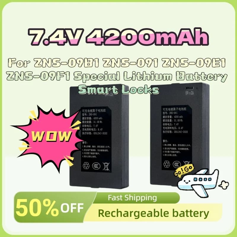 Batteria Ricaricabile Aggiornata 7.4V 4200mAh per Serrature Intelligenti ZNS-09B1 ZNS-091 ZNS-09E1 ZNS-09F1, Batteria al Litio Speciale Disponibile