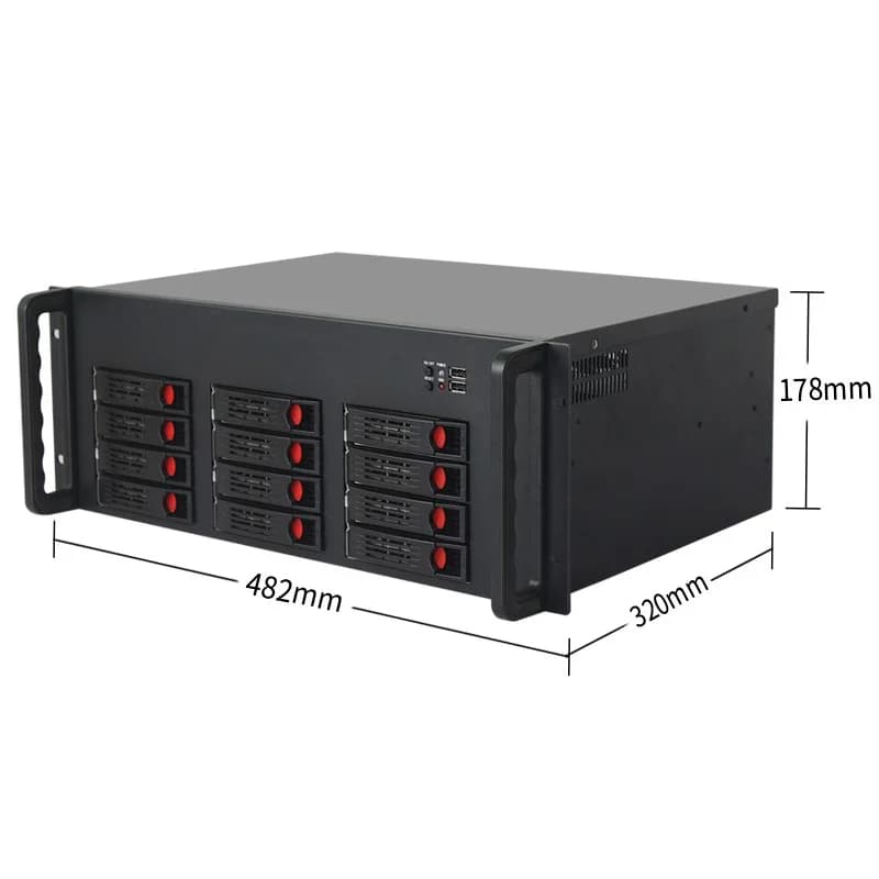 Custodia per server Nas IPFS a 12 alloggiamenti per archiviazione di rete Telaio per PC industriale 4u da 19 pollici hotwappable con HDD da 3,5"