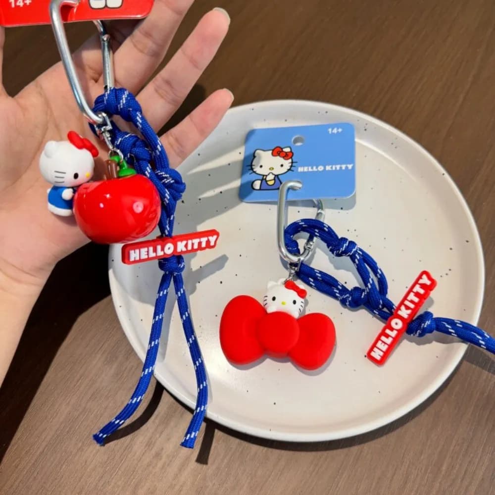 Portachiavi Originale Sanrio Hello Kitty con Fiocco, Ciondolo per Borsa da Donna, Catenella da Polso per Telefono, Charm per Ragazze