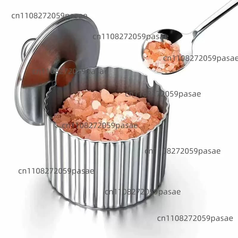 250ml Luxury Stainless Steel Salt Jar Sugar Bowl Prumium Spice Shaker with Spoon Spices Container Set Kitchen Acceesories