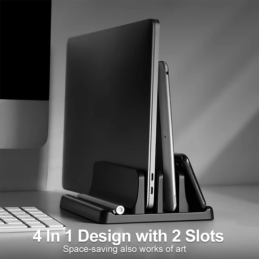 4in1 Laptop Stand Vertical Adjustable Width Space Saving Desktop Notebook Holder Universal Laptop Tablet Phone Dock Office Home