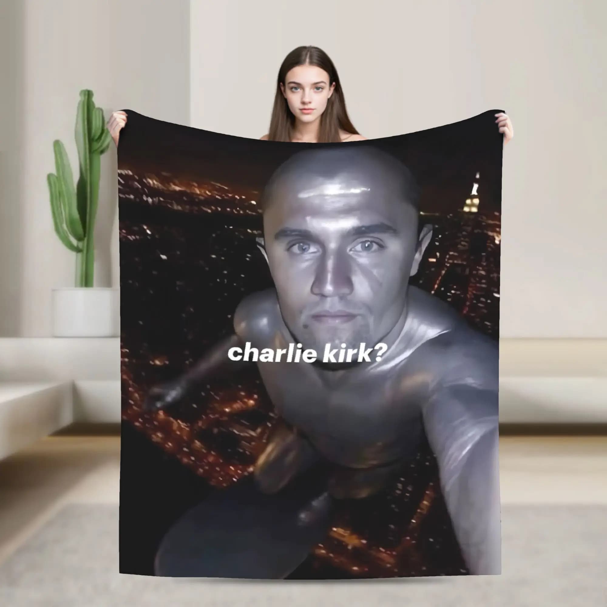 Coperta calda decorativa Charlie Kirk Red Tung Brainrot, coperta in flanella per soggiorno, copriletto soffice per divano letto
