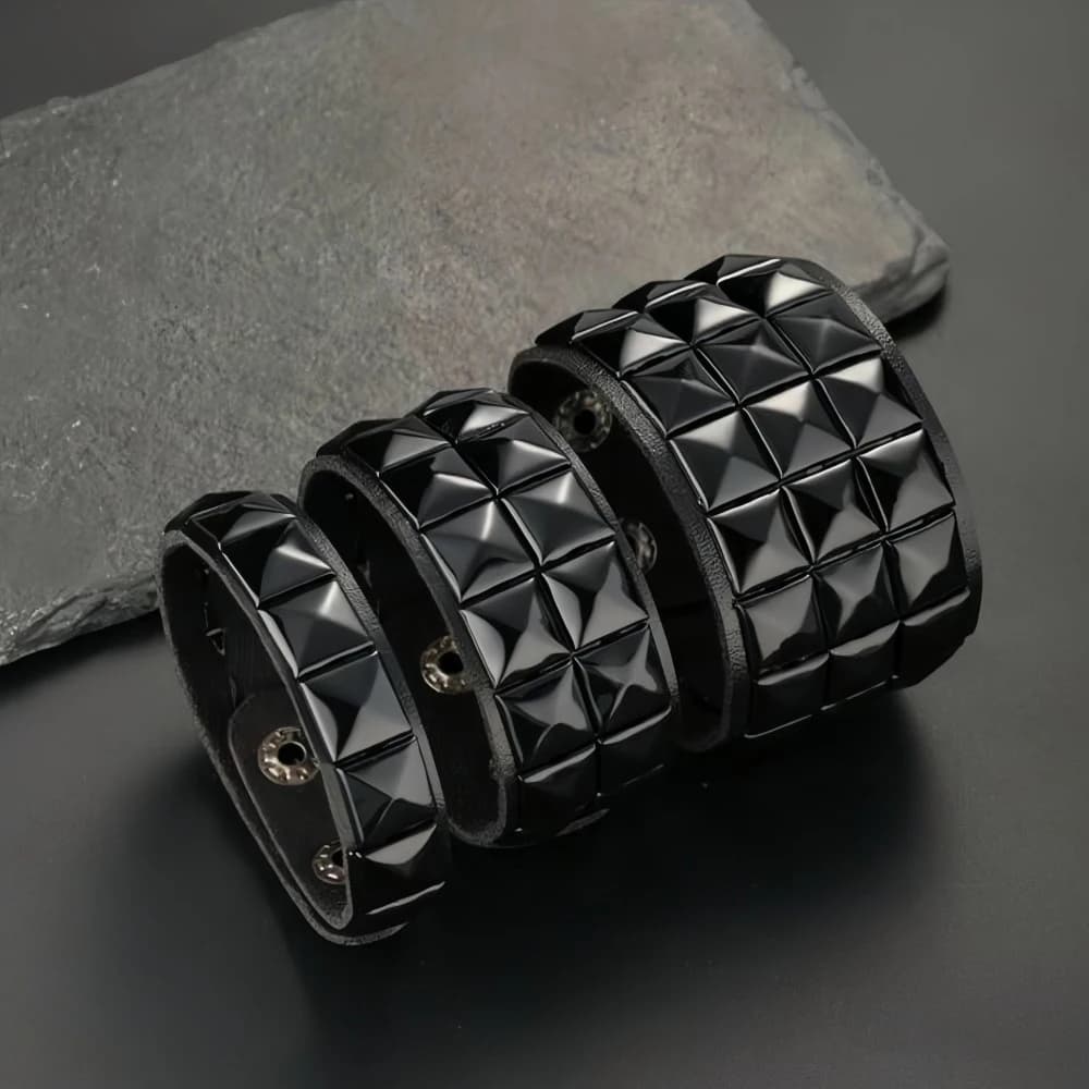 Bracciale punk in pelle borchiata anni '80 in 3 pezzi, braccialetto in pelle borchiata rock per uomo e donna