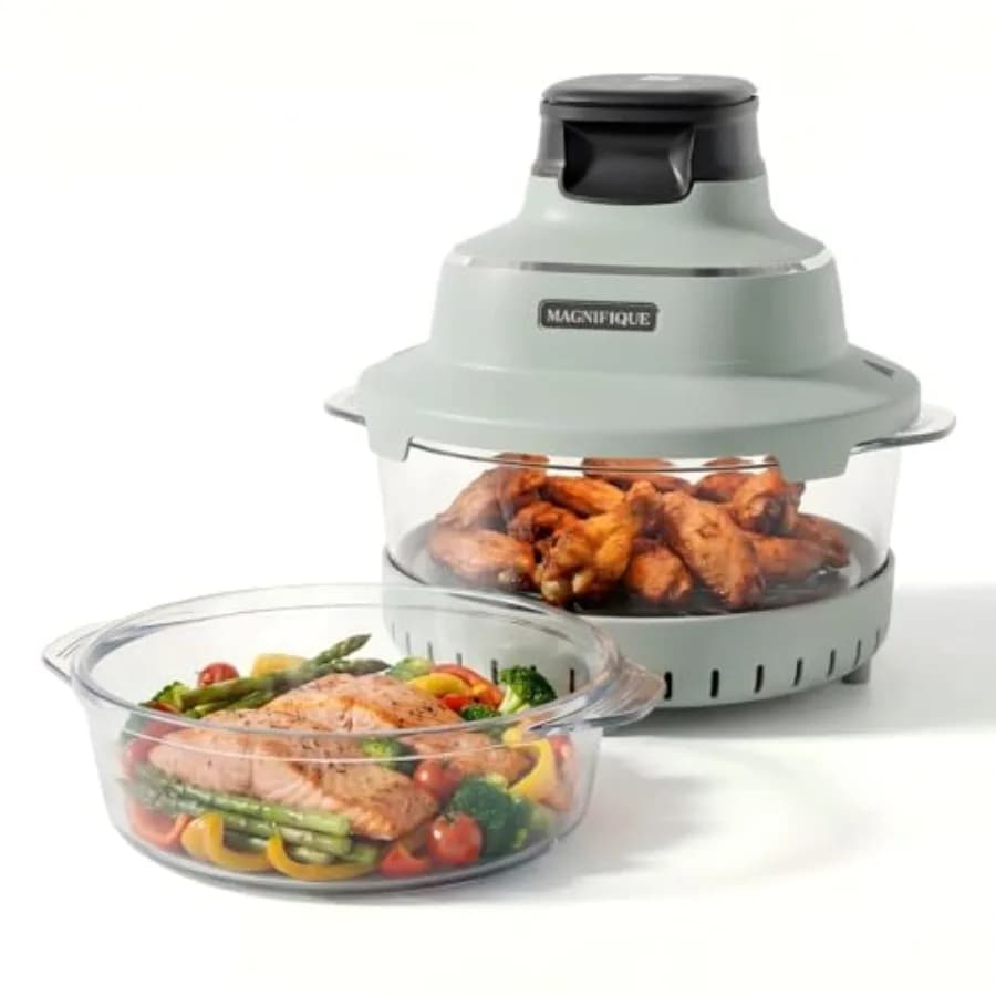 Friggitrice ad Aria in Vetro per Uso in Cucina, in Vetro Borosilicato e Acciaio Inossidabile, Non Tossico, con Pentole in Vetro da 4.5QT e 2.5QT e Funzione di Cottura 4-in-1
