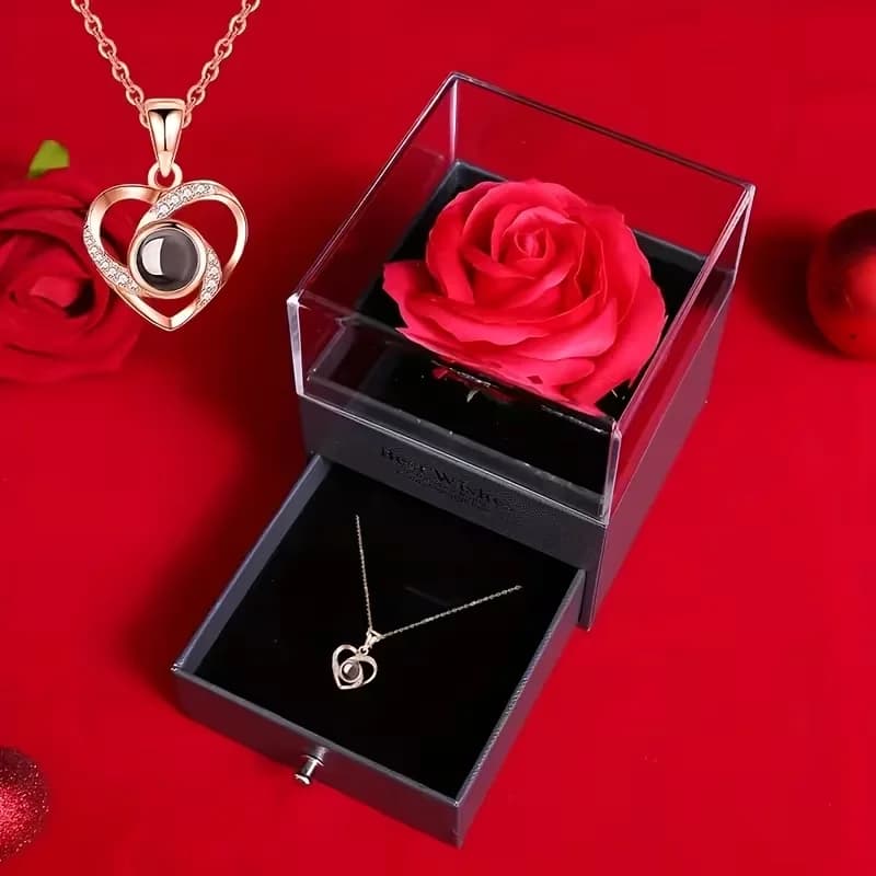 Women's Stainless Steel Permanent Rose Necklace - Jewelry Gift Box Suitable for Valentine's Day,Mother's Day,Birthdays Christmas