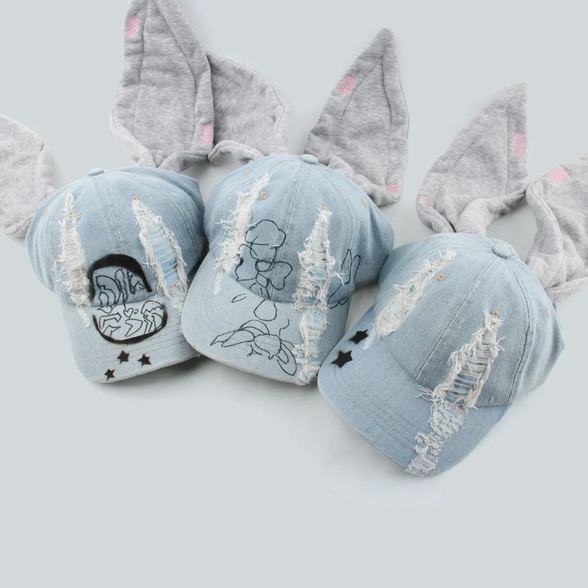 New Long Rabbit Ear Baseball Cap Women Y2K Style Denim Blue Baseball Cap Fashion Hip-Pop Cap Couple Birthday Gifts Stage Hat