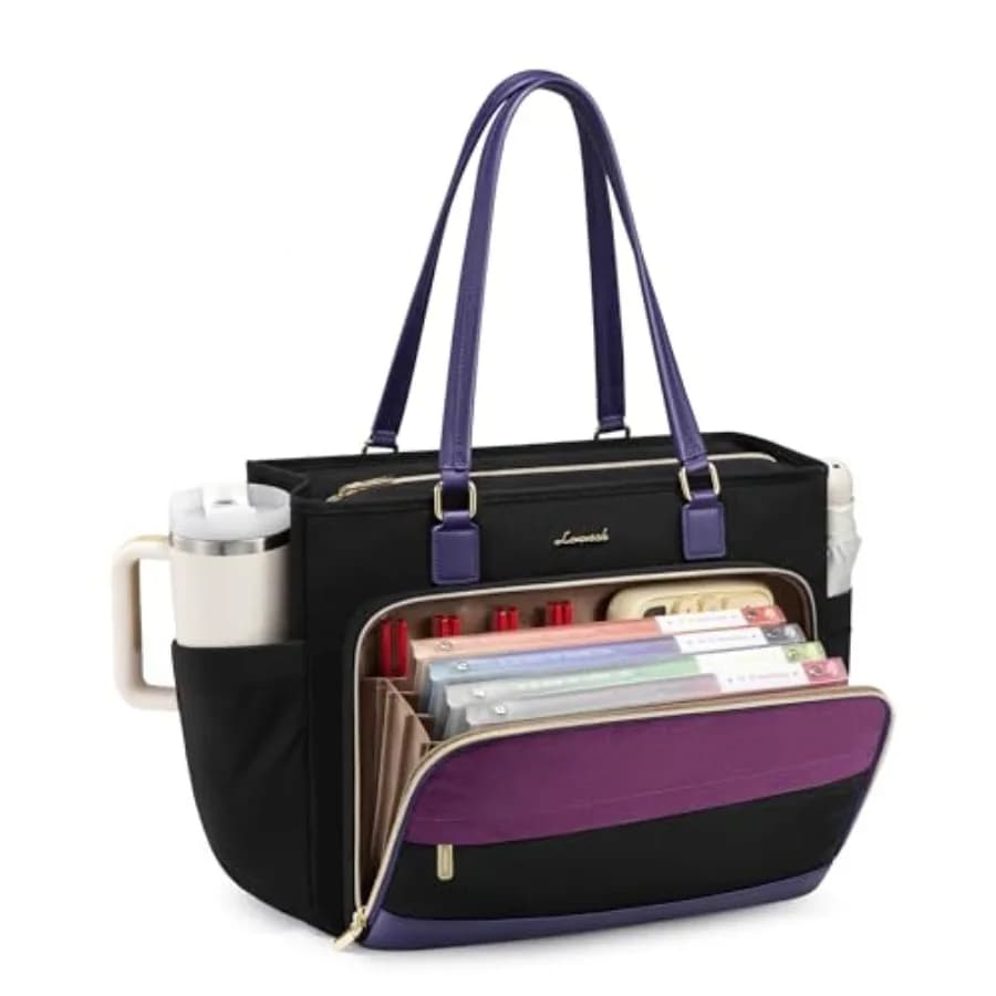 Borsa tote LOVEVOOK per insegnanti, borsa per laptop da donna con portabicchieri grande e scomparto per documenti a fisarmonica, borsa tote da lavoro per affari