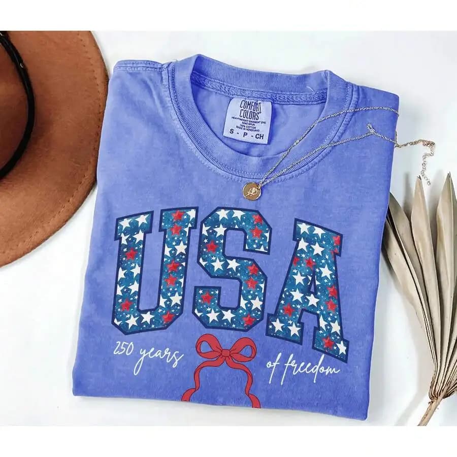 T-shirt con grafica patriottica per il 250° anniversario degli Stati Uniti, in cotone lavato vintage, per il Quattro di luglio