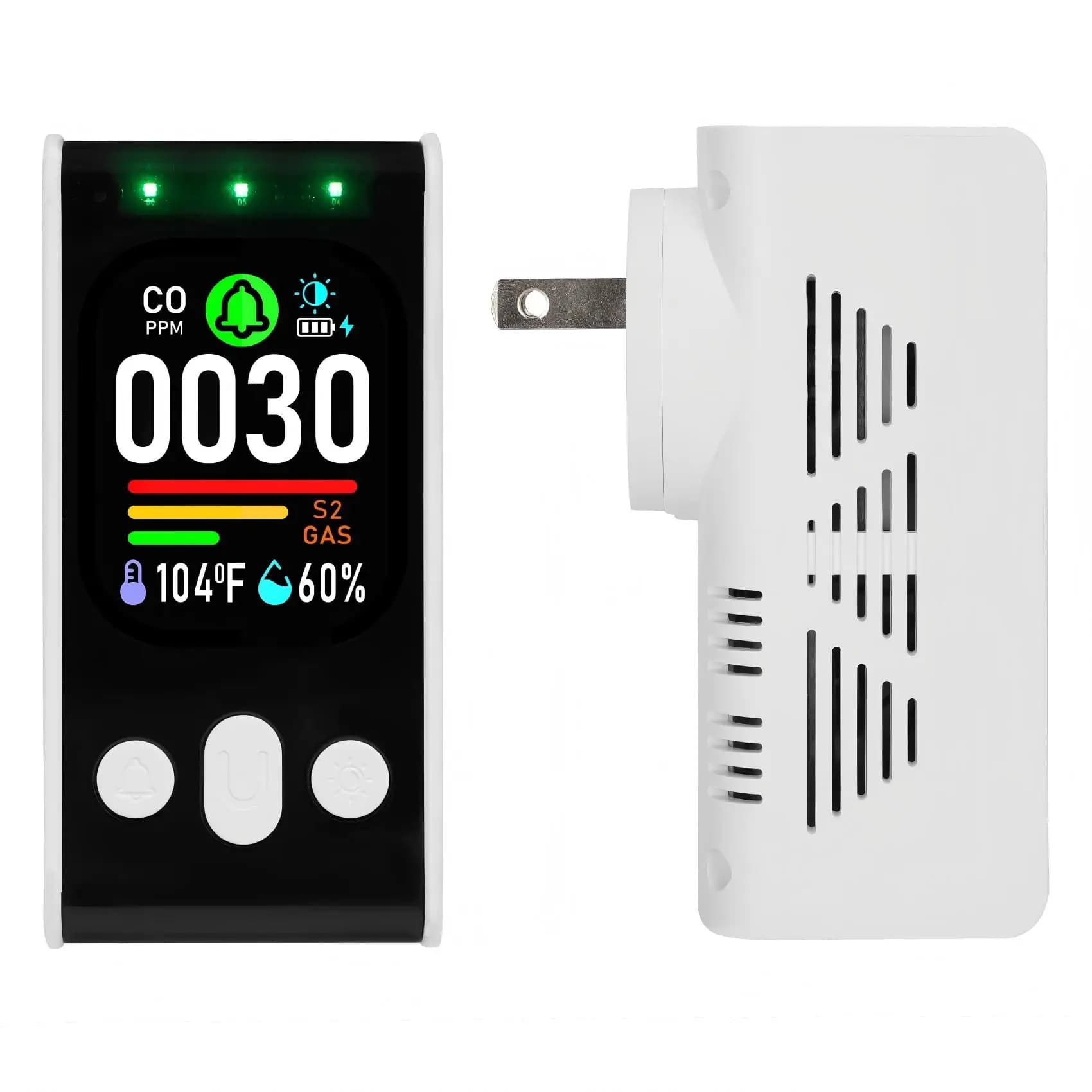 Carbon Monoxide & Natural Gas Detector, 4-in-1 Carbon Monoxide Monitor with Backup Battery, CO ＆ Gas Leak Alarm with Temp & Humidity, Combination CO and Explosive Gas Detector for Home/RV