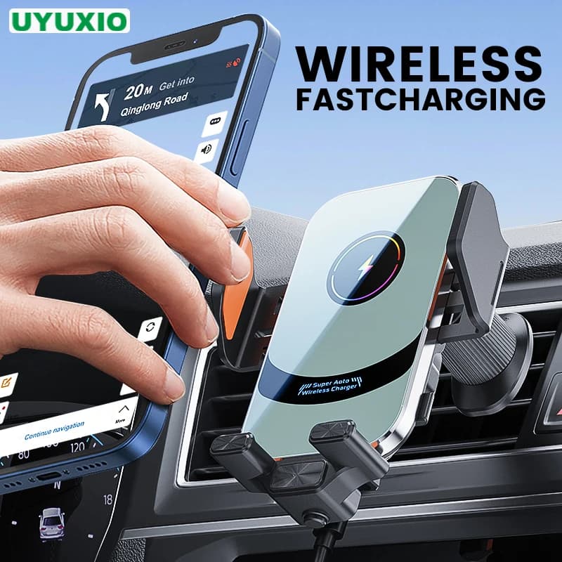 UYUXIO Wireless Car Charger Super Fast Charging Car Phone Support with Auto Lock for iPhone 16 15 14 Pro Max Samsung