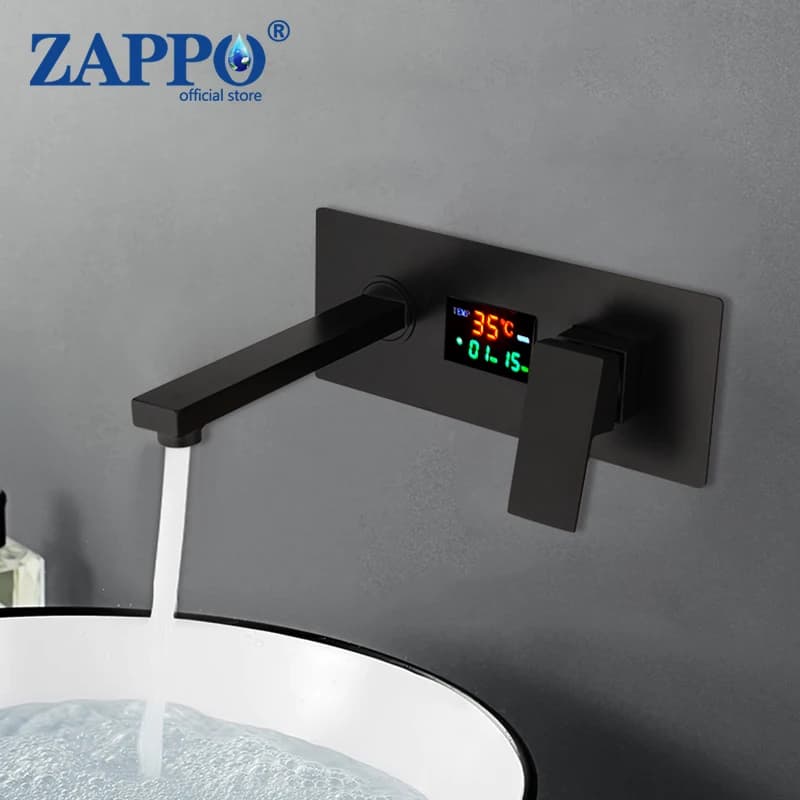 ZAPPO rubinetto per lavabo da bagno nero generazione di acqua miscelatore per Display digitale rubinetto per acqua fredda calda flusso cromato rubinetti dal Design moderno