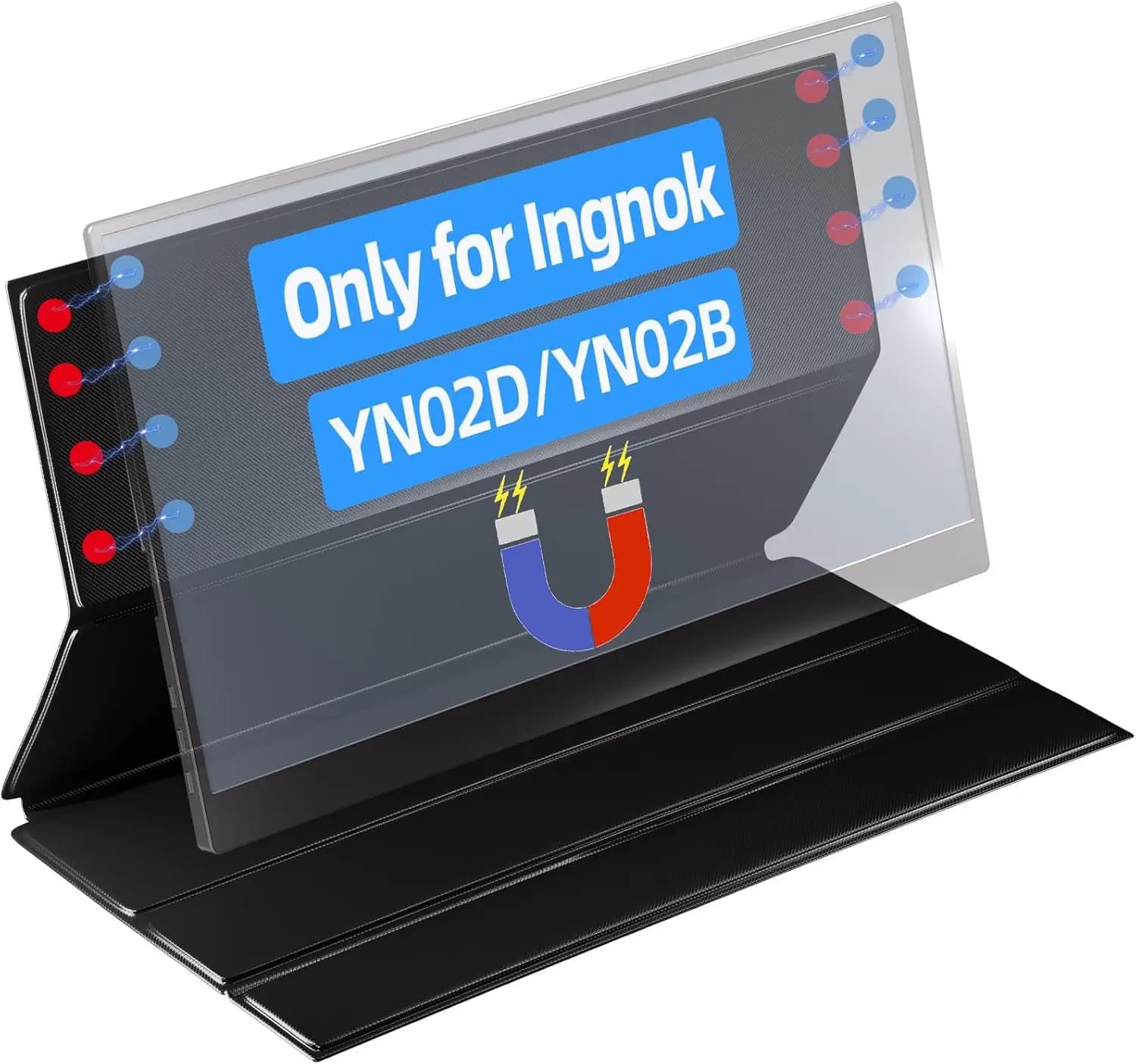 Portable Monitor Cover Stand for Ingnok YN02D YN02B, Ultra-Thin Magnetic Leather Case with Dual-Angle Stand & Scratch Protection