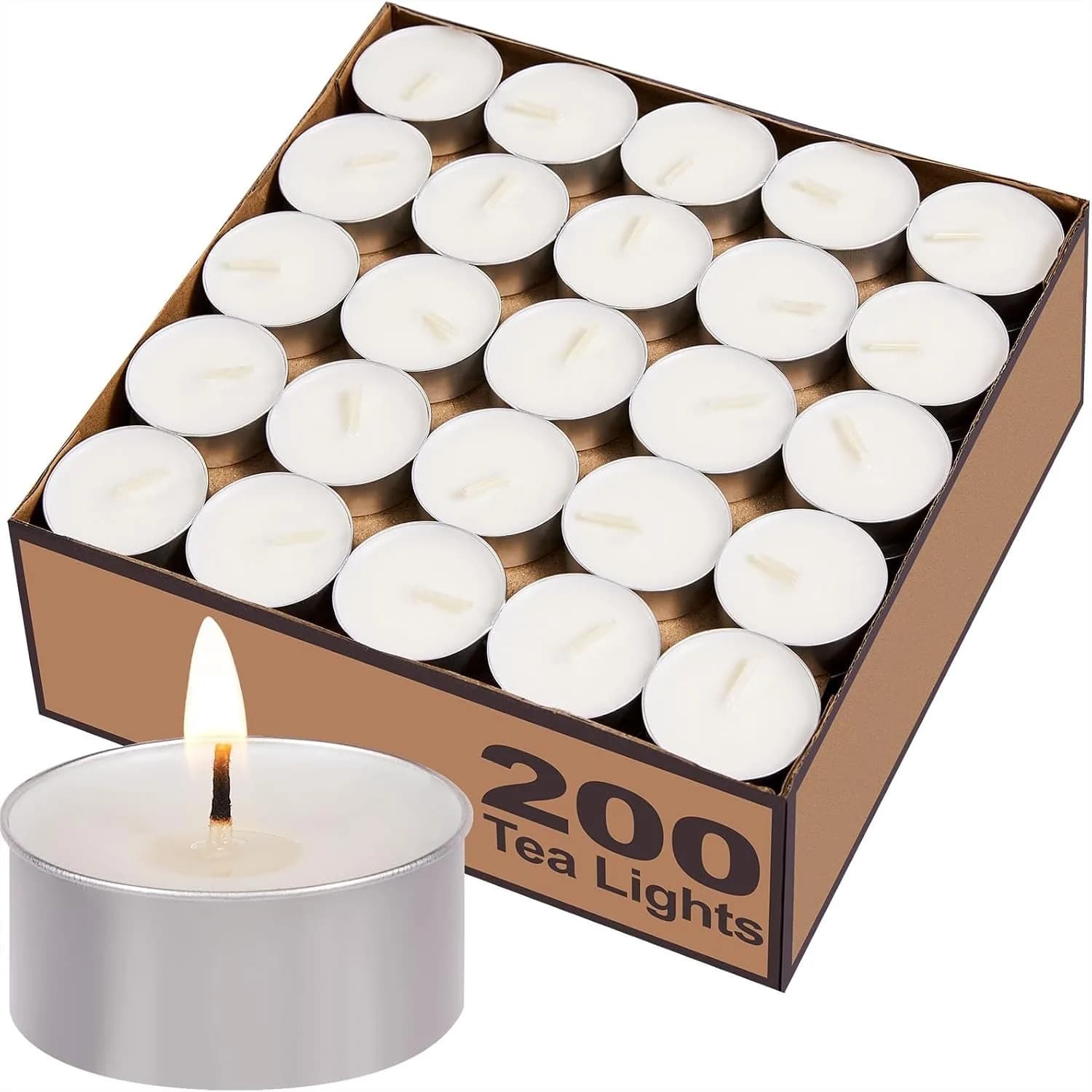 Tea Lights Candles Bulk 200 Pack - 4.5+ Hour Unscented Smokeless Tealights for Home Weddings Christmas Decor White