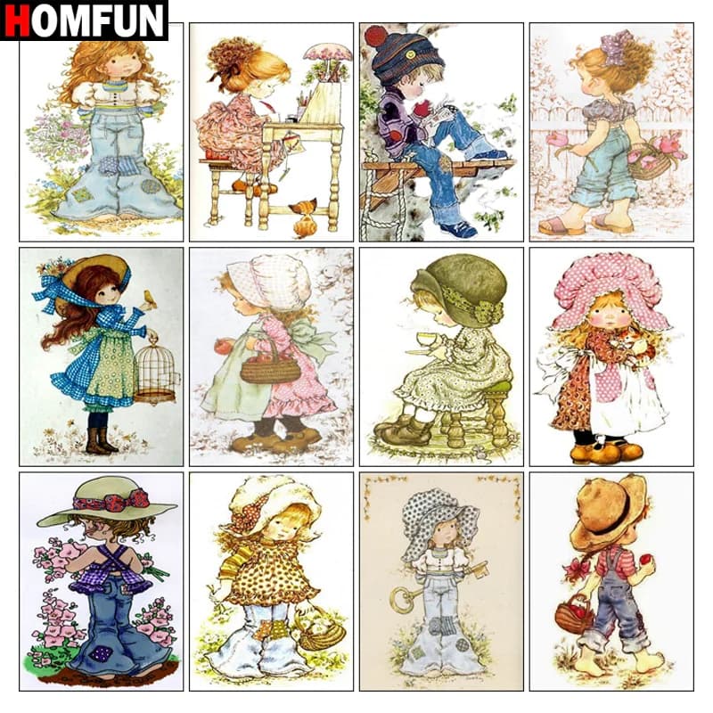 HOMFUN Pittura diamante 5D fai da te "Cappello fiore ragazza" Trapano completo Diamante in resina Ricamo Punto croce Decorazioni per la casa
