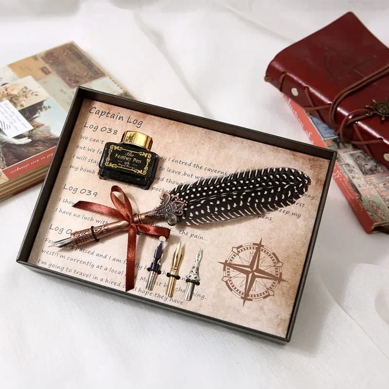Feather Pen Set Natural Pattern Signature Pen Wedding Banquet Calligraphy Pen With Nibs For Fountain Pens Fountain Pens