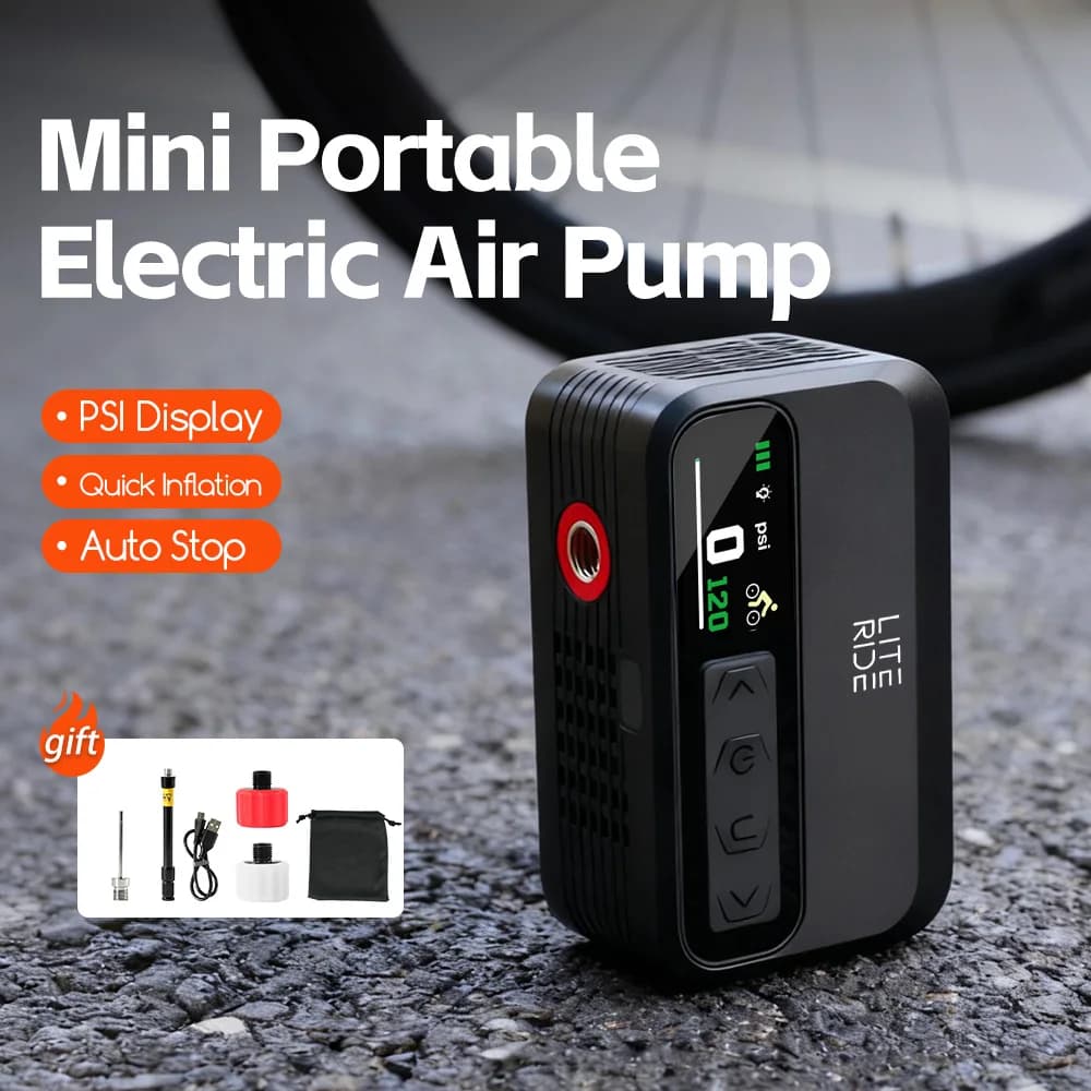 LITERIDE Mini Pompa di Aria Elettrica Gonfiatore Digitale Portatile 120PSI 600mAh MTB Accessori Bici Da Strada per Bici Schrader Presta Pneumatici