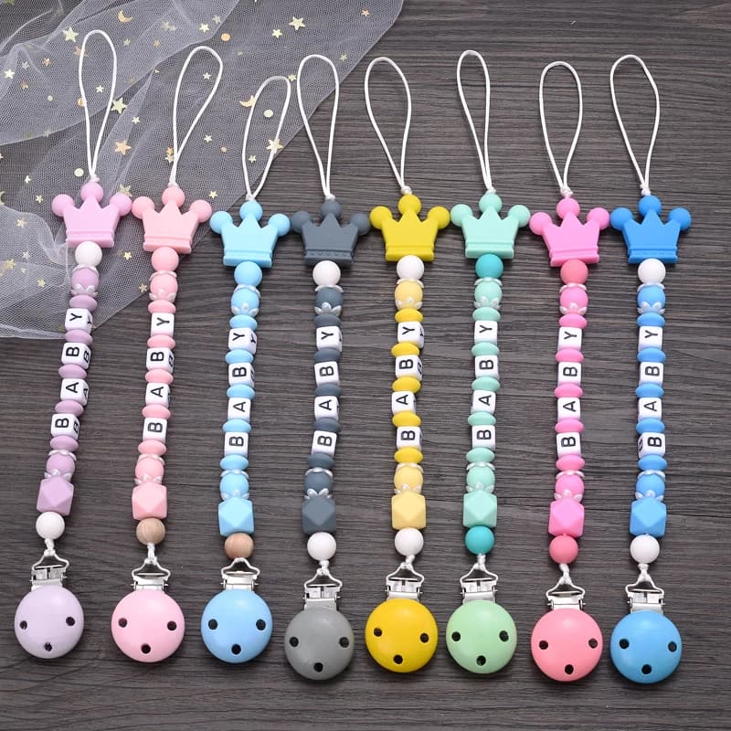 Nuovi clip per ciuccio con corona per bambini Catene per ciuccio in silicone Catena per dentizione per bambini fatta a mano Clip per capezzoli Giocattoli da masticare non personalizzati
