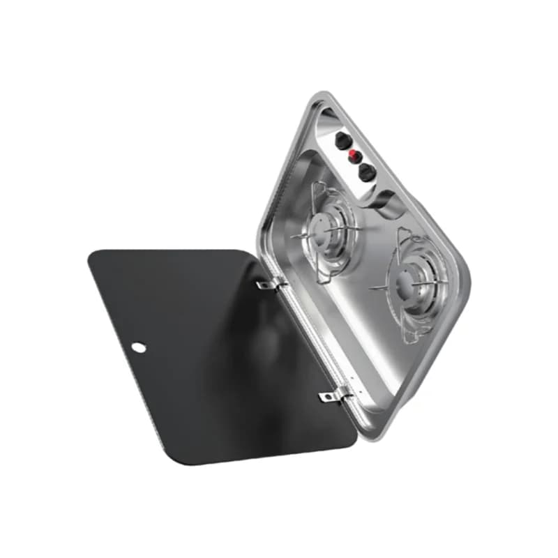 Stainless Steel Gas Double-headed Stove Tools with Tempered Glass Cover Gas Cooktop for Motorhome Camper Marine Outdoor RV Kitch
