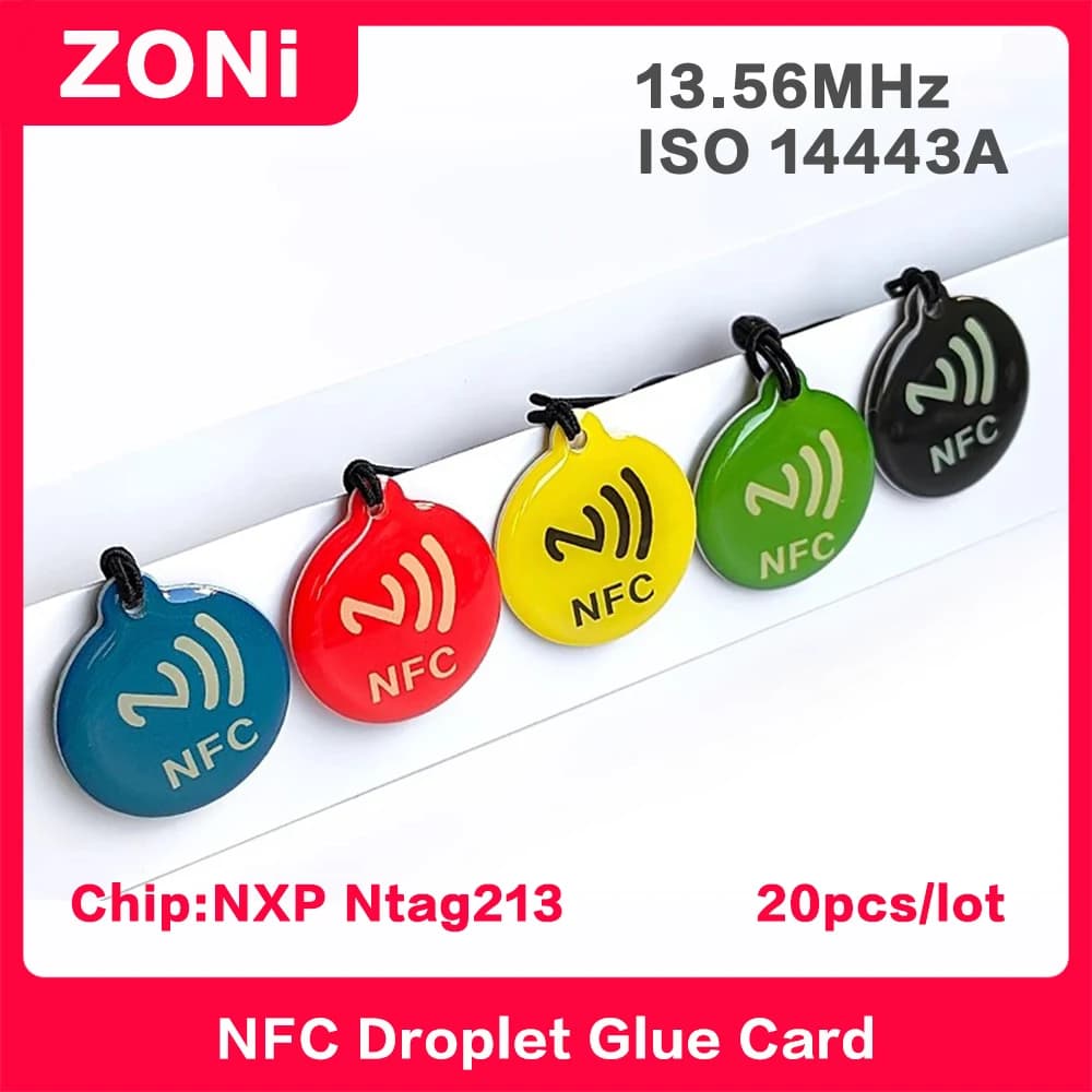 NFC Goccia Colla Carta Epossidica Smart Card ISO14443A 13.56 MHz NXP NTAG213 Chip Etichetta Impermeabile RFID HF Smart tag elettronici 20 PZ