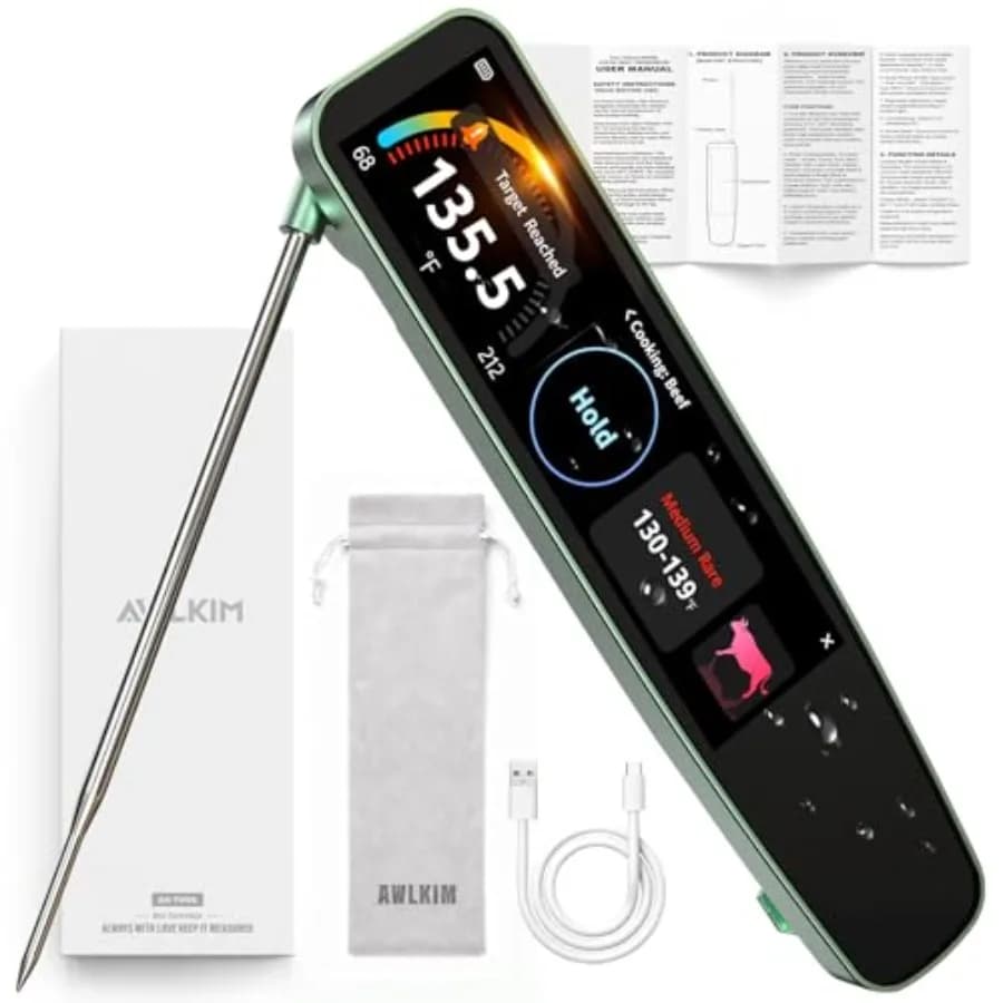 Digital Thermometer for Meat with Instant Reading in 0.5s, 3.8 Inch Touch HD Screen with Temp-OS, Professional Kitchen Thermometer for Kitchen