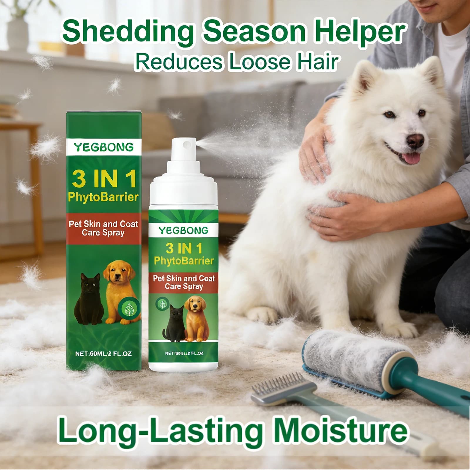 Spray per la cura della pelle e dei capelli dell'animale domestico Idratante profondamente Allevia il disagio del prurito della pelle Levigante i capelli Spray lenitivo quotidiano per la pelle dell'animale domestico